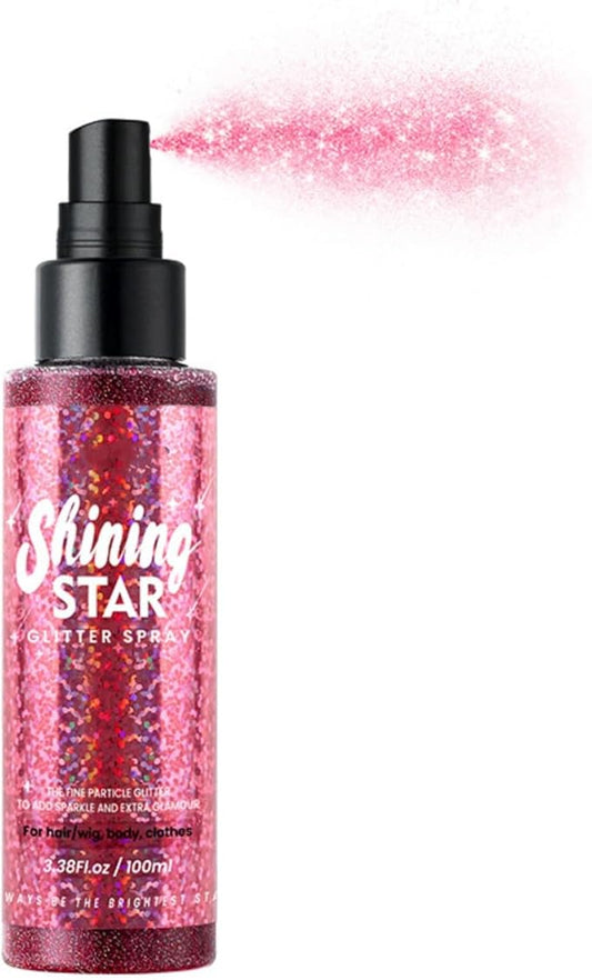 MAEPEOR Body Glitter Spray Long Lasting Shiny Body Glitter Quick-Drying Shimmer Glitter Spray for Face Body Hair Clothes (100ml, Rose Red)