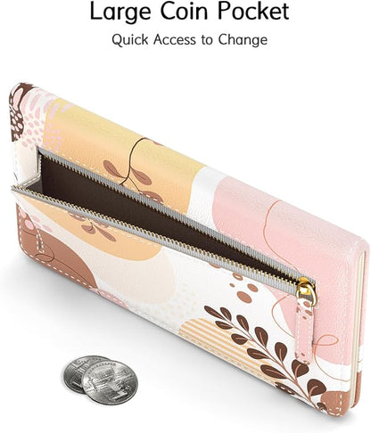 Nipichsha Womens Wallet, RFID Slim Wallets for Women, Thin Ladies Credit Card Holder Purse, Cute Leather Bifold Clutch Billfold with 11 Card Slots & ID Window, Tropical Leaf