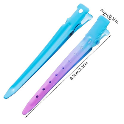 24 Packs Duck Bill Clips, Bantoye 3.35 Inches Rustproof Metal Alligator Curl Clips with Holes for Hair Styling, Hair Coloring, Gradient Blue