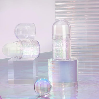 Roll-on Holographic Body Glitter Gel for Face Hair, Chameleon Color Changing Glitter Gel Under Light, Chunky Mermaid Sequins Festival Party Rave Accessories Shimmer Makeup (8# Sparkling Pink)