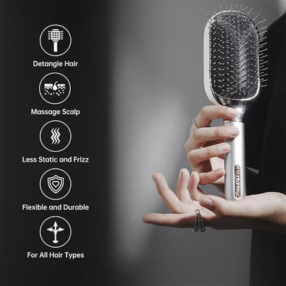 Hair Brush for Thick Curly Thin Long Short Wet or Dry Hair Adds Shine and Makes Hair Smooth Hair Comb Paddle Hair Brush for Men Women Kid (Silver)