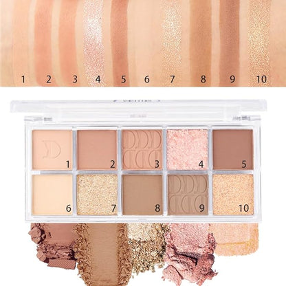 10Colors Nude Light Brown Eyeshadow Palette Makeup,Natural Neutral Highly Pigmented Eye Shadow,Naturing-Looking Long Lasting Waterproof Blendable Hypoallergenic Suitable for Beginners