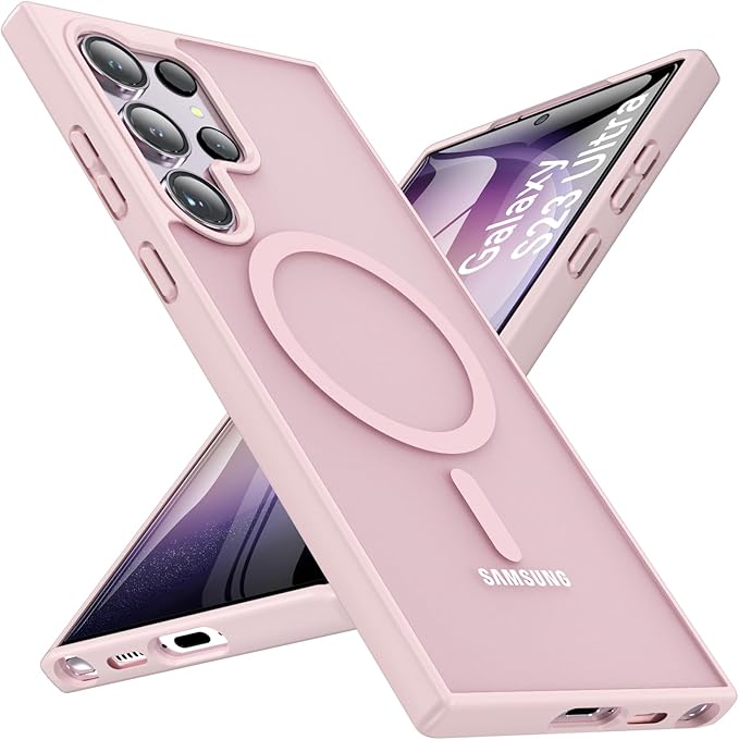 OWKEY for S23 Ultra Case 6.8'', Magnetic Samsung Galaxy S23 Ultra Case for Magsafe, [Shockproof Military] Translucent Back Slim Bumper Cover Phone Case Galaxy s23 Ultra Protective case, Pink