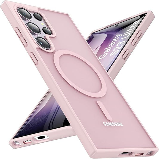 OWKEY for S23 Ultra Case 6.8'', Magnetic Samsung Galaxy S23 Ultra Case for Magsafe, [Shockproof Military] Translucent Back Slim Bumper Cover Phone Case Galaxy s23 Ultra Protective case, Pink
