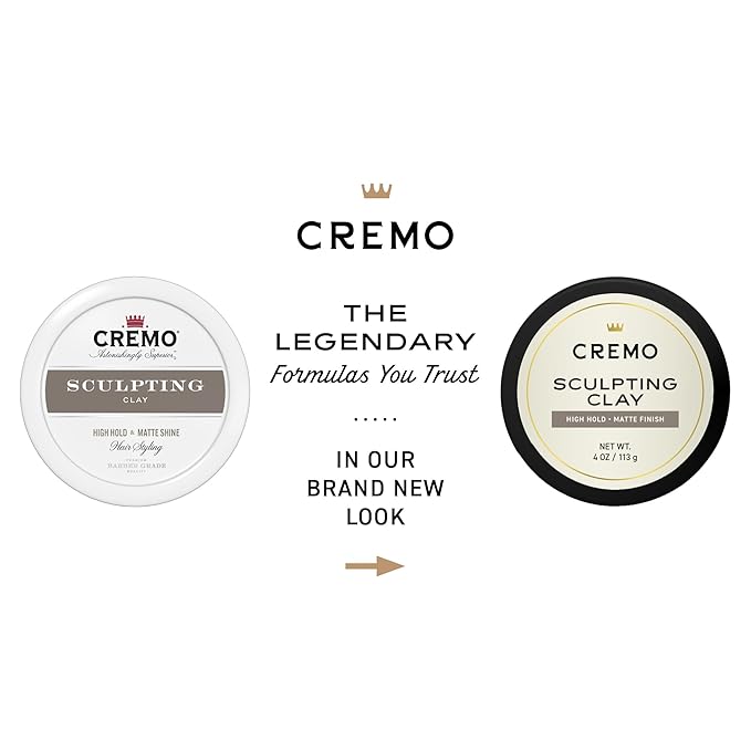 Cremo Mens Hair Clay, Premium Barber Grade Sculpting Clay for Hair Styling, High Hold, Matte Finish, 4 Oz