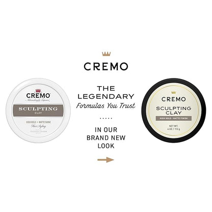 Cremo Mens Hair Clay, Premium Barber Grade Sculpting Clay for Hair Styling, High Hold, Matte Finish, 4 Oz