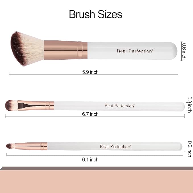 Real Perfection Makeup Brush Set 16 Pcs with 1 Eyebrow Razor Premium Synthetic Foundation Powder Concealers Eyeshadow Blush Makeup Brushes Make up Brushes Kit (White)