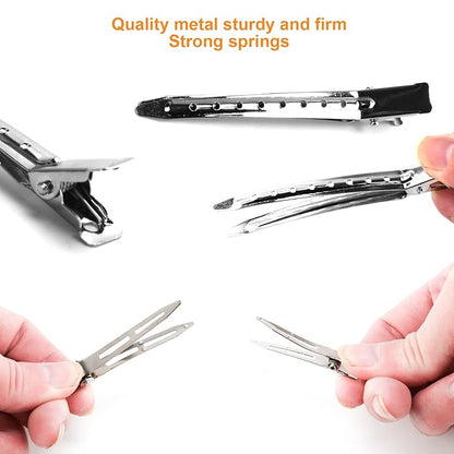 65Pcs Duck Billed Hair Clips for Styling Sectioning, Metal Silver Alligator Hair Clips for Women, 3 Sizes Long Hair Clip for Roller, Pin Curl Loc Clips for Retwist, Salon, Barber, Bows DIY