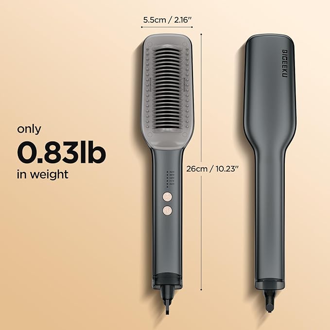 Hair Straightener Brush, Negative Ion Flat Iron & Straightening Comb 2 in 1 with Convenient Comb, Fast Heating, Anti-Scalding, 30s Fast Heating, 5 Temp Settings 284℉ - 392℉ (Gunmetal Gray)