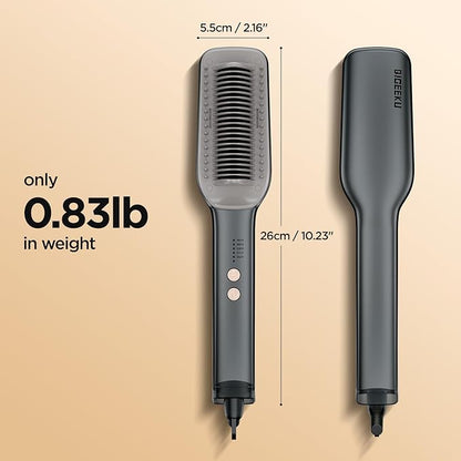 Hair Straightener Brush, Negative Ion Flat Iron & Straightening Comb 2 in 1 with Convenient Comb, Fast Heating, Anti-Scalding, 30s Fast Heating, 5 Temp Settings 284℉ - 392℉ (Gunmetal Gray)