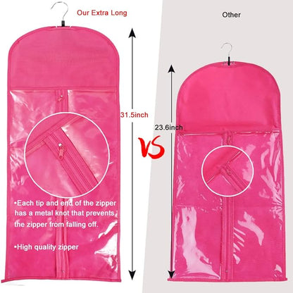 2Pcs Hair Extension Holder, Extra Long Wig Storage Bag with Hanger, Wig Storage for Multiple Wigs Hairpieces, Portable Style Hair Travel Hair Extensions Bag (31.5 Inch, 2Pcs Pink)