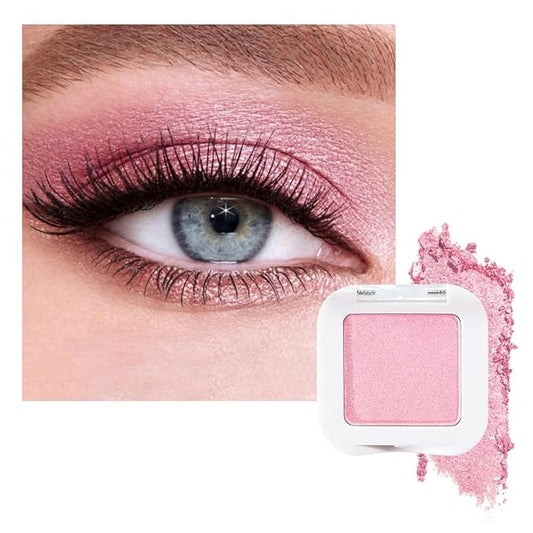 evpct Pink Shimmer Single Eye shadow Palette Makeup for Older Women, Pink Glitter Sparkly Cream Eye Shadow Palette Brightener Make up for Older Women, High Pigment Waterproof Monochrome Mini Eyeshadow