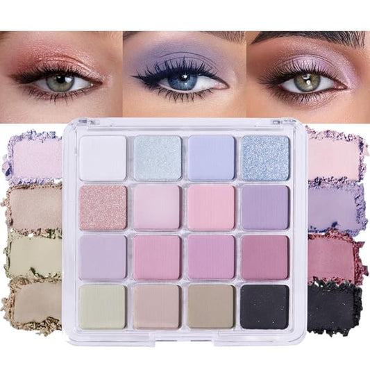 16Color Matte Shimmer Eyeshadow Palette, Blue Pink Purple Nude Red Green Black 16Color Series Eye Shadow Makeup, Warm Sparkly Eyeshadows Long Lasting Waterproof Naturing-Looking Women Girls Eye Shadow