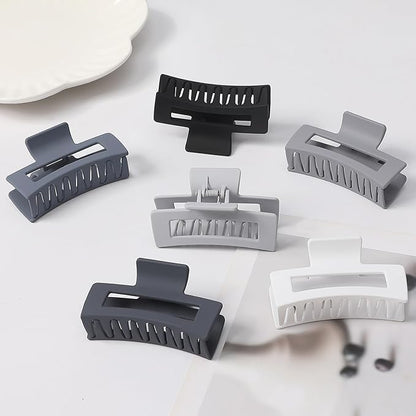6 Pack Hair Clips, 3.5 Inch Medium Hair Claw Clips for Women and Girls - Grey