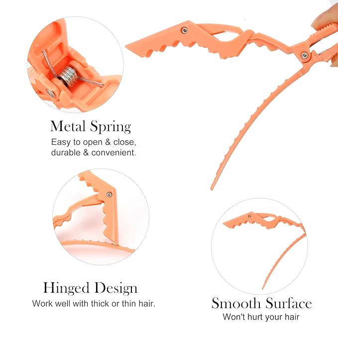 Ondder 14 Pcs Orange Sectioning and Coloring Clips - Large Alligator Styling Clips for Salon, Barber, and Cutting Accessories for Women, Men, and Teens