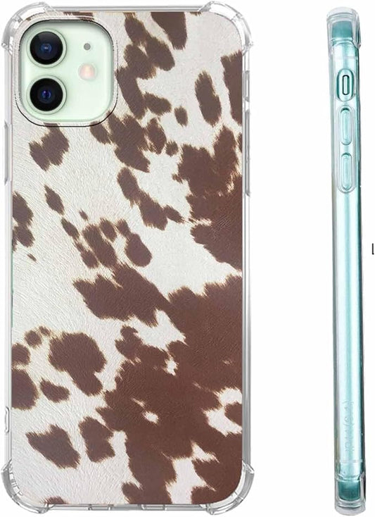 Case for iPhone 12/12 Pro with Cowhide Pattern,Farm Animal Retro Western Cattle Desgin,Trendy Soft TPU Bumper Phone Cover(12,Leather)
