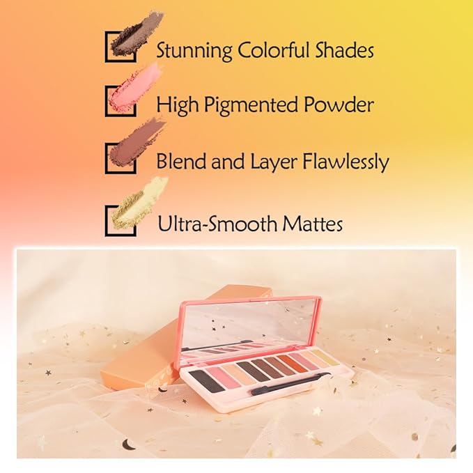 Ten-Color Eyeshadow Palette, Nude Brown Pink Yellow Orange 10 Series Shimmer and Matte Shades, Blendable Powder, Create Exquisite Eye Makeup, Vegan and Cruelty-Free, Built-In Mirror and Brush, 01#