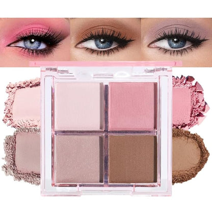 Eyeshadow Quads Blendable Glitter Matte Eyeshadow Palette, Nude Pink Nude Brown Coffee Shinmmer Sparkly Four Eyeshadow Palette Makeup, Everyday Nature Long-Lasting Waterproof Women Girls Eyeshadow 1#