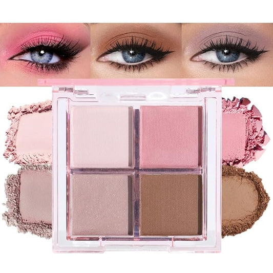 Eyeshadow Quads Blendable Glitter Matte Eyeshadow Palette, Nude Pink Nude Brown Coffee Shinmmer Sparkly Four Eyeshadow Palette Makeup, Everyday Nature Long-Lasting Waterproof Women Girls Eyeshadow 1#