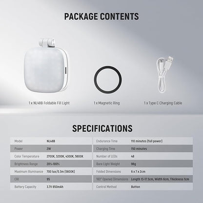 NEEWER BASICS Magnetic Selfie Light Compatible with MagSafe iPhone, CRI95 700lx/0.3m Folding LED Phone Fill Ring Lighting with Mirror for Zoom Makeup Photography Recording Video Conference,White NL48B