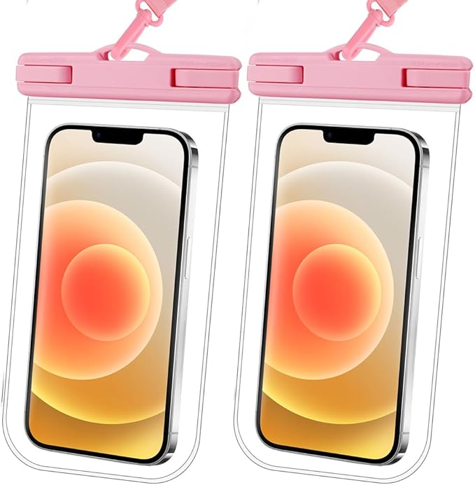 2025 Waterproof Phone Pouch: 2 Pack Cruise Ship Essentials Must Haves Dry Bag for Vacation Beach Travel Kayak Accessories, Water proof Case for iPhone 16 15 14 13 12 Plus Pro Max Galaxy - Pink+Pink