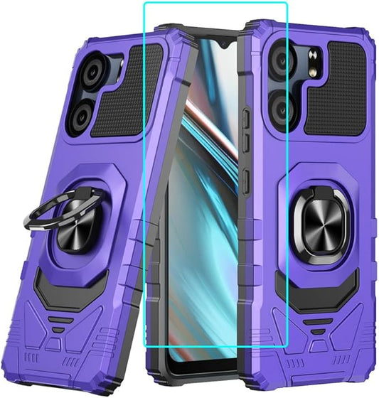 for BLU View 5 B160V / BLU F5 5G Case with 1 Pack Screen Protector,Dual Layer Hybrid Heavy Duty Defender Protection,Sleek Rugged Reinforced Cushion Corner Kickstand Shockproof Bumper Cover Purple