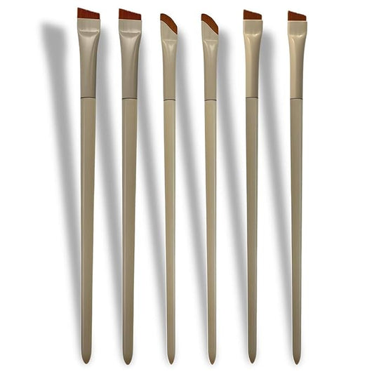 Angled Eyebrow & Eyeliner Brush Set – 6 Ultra-Thin Precision Tools (Curved, Wide & Narrow) for Powder, Gel, Tint & Pomade – Professional Kit for Eyebrows & Eye Makeup