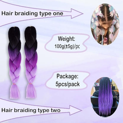 Ombre Braiding hair synthetic Crochet braids twist 24inch 5pcs/lot 100g Ombre two three tone Jumbo braid hair extensions Dreadlocks (black-purple-lavender)