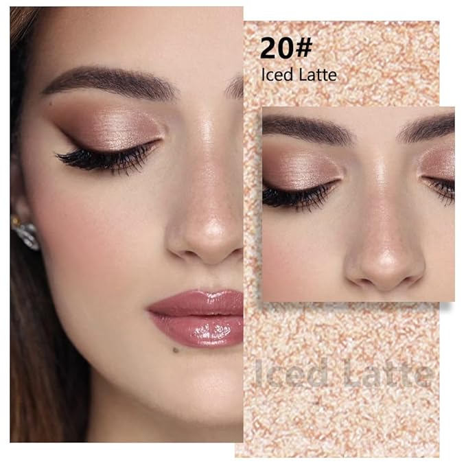 evpct Light Nude Brown Shimmer Single Eye shadow Palette Makeup for Older Women, Iced Latte Glitter Sparkly Cream Eye Shadow Palette Brightener for Older Women, High Pigment Monochrome Mini Eyeshadow