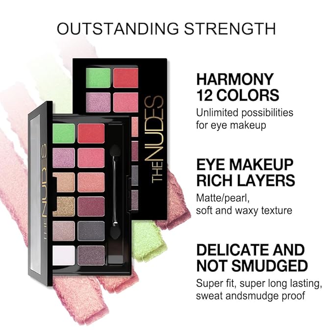 Twelve Eye Shadow Palette, Pink Red Brown Bronze Black Green Champagne Gold Rose Gold Eyeshadow Palette Makeup, Highly Pigmented Pressed Powder,Blendable Matte and Shimmer for Woman girls Eyes 03