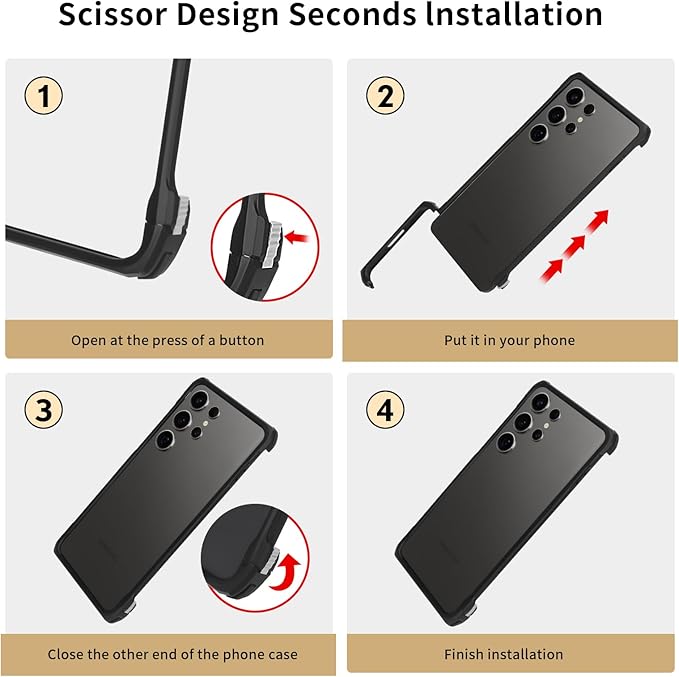 for Samsung Galaxy S25 Ultra Metal Bumper Case Frameless, Slim Fit No Back No Frame Backless Metal Bumper 4 Corners Shockproof Wireless Charging Compatible Heavy Duty (Black)
