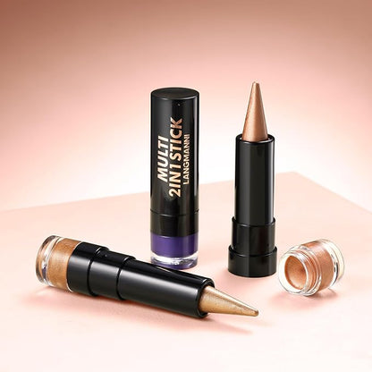 2-in-1 Gradient Eyeliner & Eyeshadow Stick Combo, Shimmer & Matte Cream Eyeshadow Pencil, Waterproof & Smudge-Proof, Long-Lasting Eye Makeup, Metallic & Neutral Shades (#01 Golden Sand)