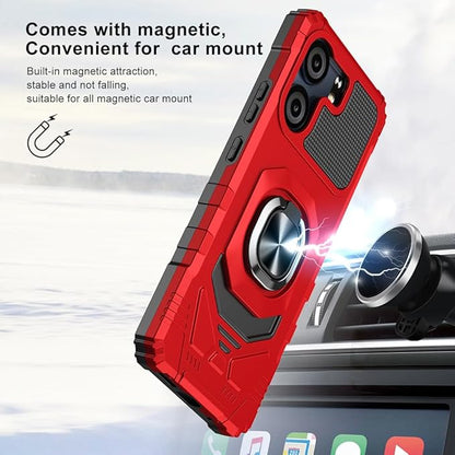 for BLU View 5 B160V / BLU F5 5G Case with 1 Pack Screen Protector,Dual Layer Hybrid Heavy Duty Defender Protection,Sleek Rugged Reinforced Cushion Corner Kickstand Shockproof Bumper Cover Red