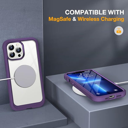 Miracase Glass Case for iPhone 13 Pro Max 6.7 inch, Upgrade Full-Body Clear Bumper Case with Built-in 9H Tempered Glass Screen Protector for iPhone 13 Pro Max, Purple
