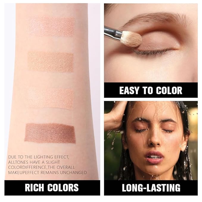 4 Colors Dark Nude Brown Off-White Light Pink Eye Shadow Palette Makeup, Neutral Matte Shimmer Eyeshadow Palette for Women Highly Pigmented Waterproof, paleta de sombras de ojos, Vegan&Cruelty-free 06