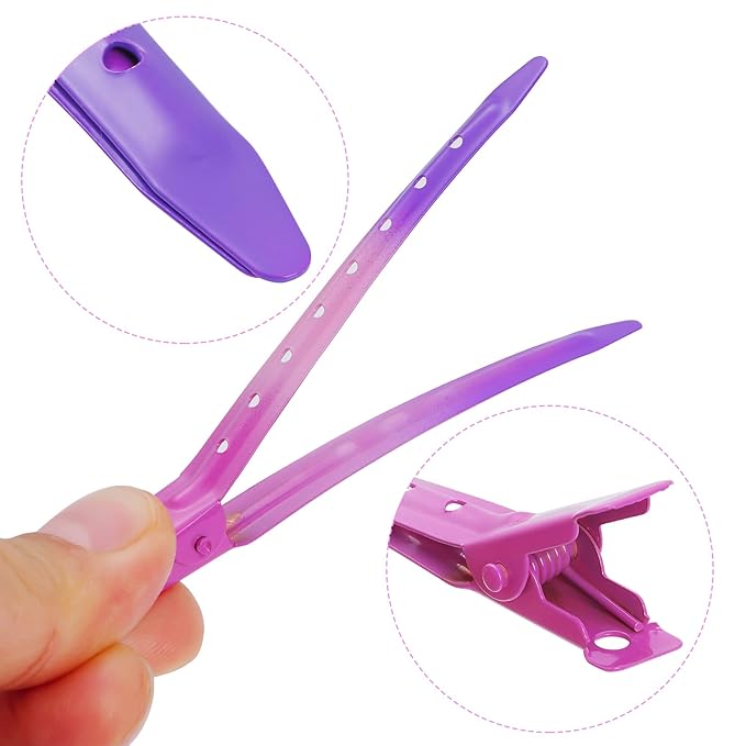 24 Packs Duck Bill Clips, Bantoye 3.35 Inches Rustproof Metal Alligator Curl Clips with Holes for Hair Styling, Hair Coloring, Gradient Rose Red