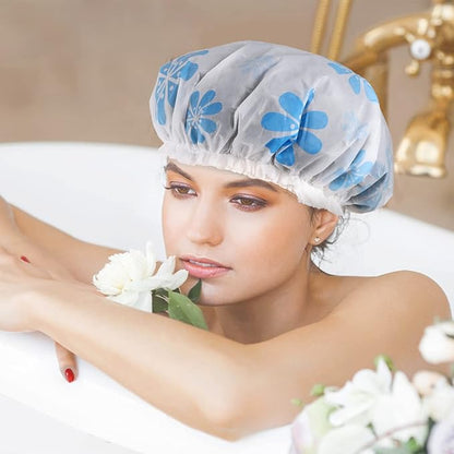 6 Pcs Shower Caps, Waterproof Bath Caps Plastic Reusable Shower Caps Elastic Band Bath Hair Caps for Women Kids