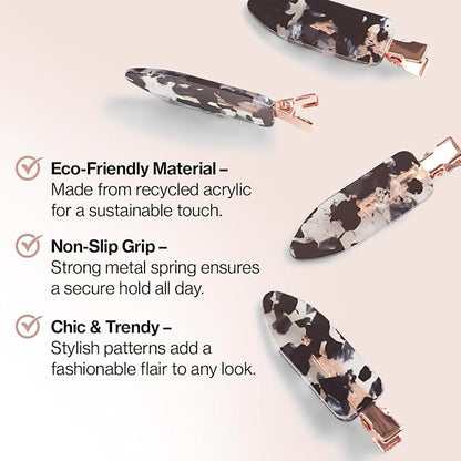 Kitsch Creaseless Hair Clips for Women - No Bend, No Crease Hair Clips For Styling, Makeup Application and Face Wash - Recycled Acrylic - 4pcs Black Terrazzo