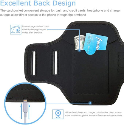 iPhone 16 15 14 Armband with Earphone Holder, JEMACHE Water Resistant Gym Running Workouts Arm Band for iPhone 16e 16 15 14 13 12 11 Pro (Black)