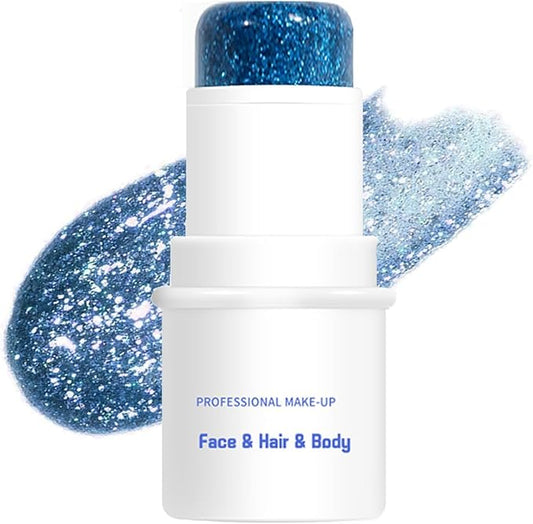 Body Glitter Stick, Face Glitter Stick for Body/Lip/Hair/Eyes, Sparkling Sequins Glitter Stick Holographic Mermaid Sequins Paint Makeup (Blue)