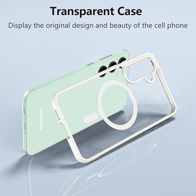 OWKEY Design for Galaxy S23 FE Case 6.4'', Magnetic Galaxy S23 FE Case for Magsafe with Screen Protector [Military-Grade Protection] Shockproof Phone Cover Slim Protective Bumper for S23 FE 5G, White