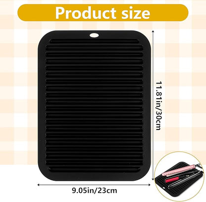 Large Heat-Resistant Mat for Styling Tools - 12"x9" Professional Flat Iron Mat, Travel Silicone Mat for Curling Irons, Hair Straighteners, Blow Dryers, and Salon Appliances, Black