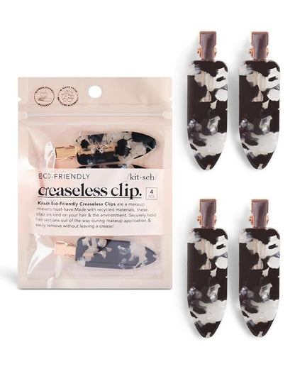 Kitsch Creaseless Hair Clips for Women - No Bend, No Crease Hair Clips For Styling, Makeup Application and Face Wash - Recycled Acrylic - 4pcs Black Terrazzo