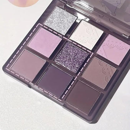 9 Colors Eyeshadow Palette Set - Mauve Purple Taupe Eyeshadow Themes, High Pigmented Blendable Matte & Glitter Shimmer Finishes, 24-Hour Long Wear Eye Makeup for Christmas Party & Music Festival