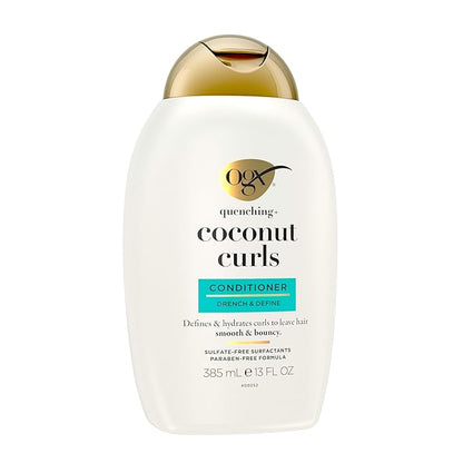 OGX Quenching + Coconut Curls Curl-Defining Conditioner, Nourishing Curly Hair Conditioner with Coconut /Citrus Oil & Honey, Paraben-Free with Sulfate-Free Surfactants, 13oz