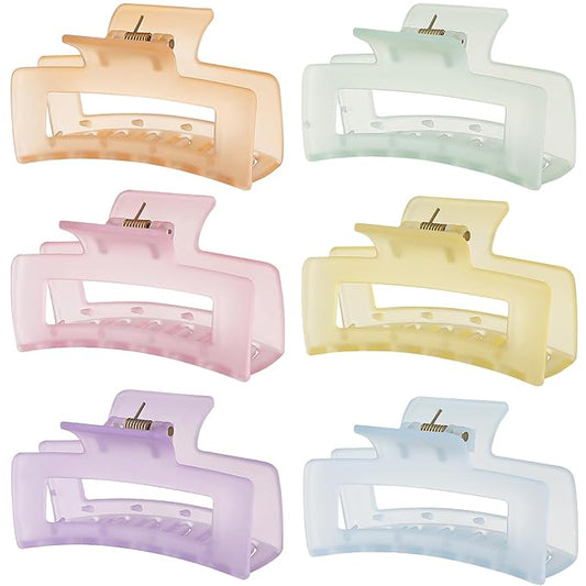 3.5 Inch Medium Hair Accessories - 6 Pack Square and Rectangle Banana Jaw Clips for Women and Girls - Ice Cream
