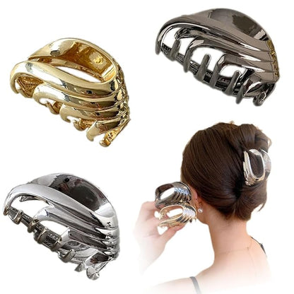 3Pcs Hair Clips,Three 3 Colors Of Metal Hair Clips, 4Inch Exquisite Geometry Designs Hair Jaw Clips Fashion Style Hair Clips For Hair Accessories For Women Girls Gift