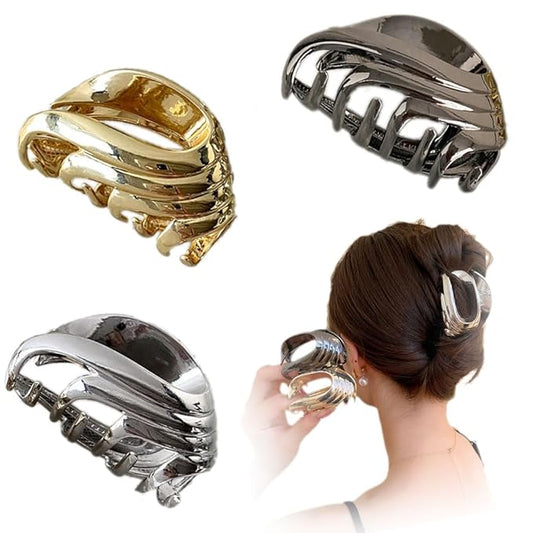 3Pcs Hair Clips,Three 3 Colors Of Metal Hair Clips, 4Inch Exquisite Geometry Designs Hair Jaw Clips Fashion Style Hair Clips For Hair Accessories For Women Girls Gift