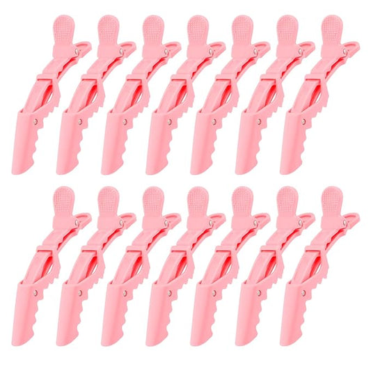 Ondder 14 Pcs Pink Alligator Hair Clips for Styling Sectioning Large Pro Salon Hair Clips Barber for Coloring, Cutting, Sectioning Big Gator Clips Hair Styling Accessories for Women Men Girls