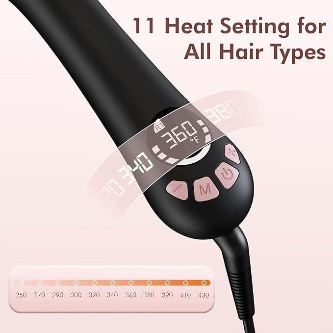 New Version Lanvier Rotating Curling Iron 1.25 Inch Automatic Curling Wand for Waves; Tourmaline Ceramic Self Curler with 2 Rotating Speed, 11 Adjustable Temperature & Dual Voltage for Worldwide Use